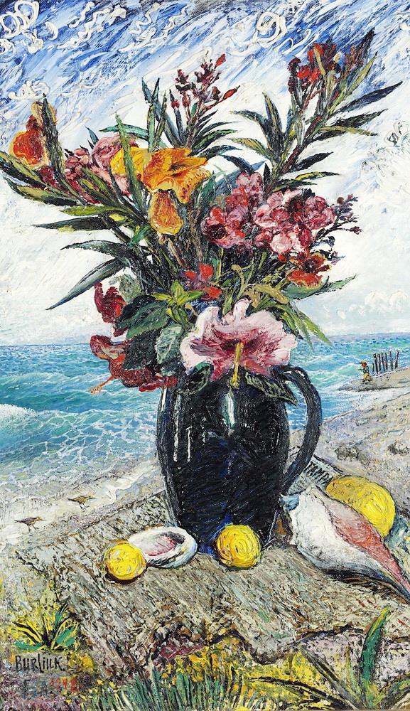 still life with flowers by the sea 1948 Russian Oil Paintings